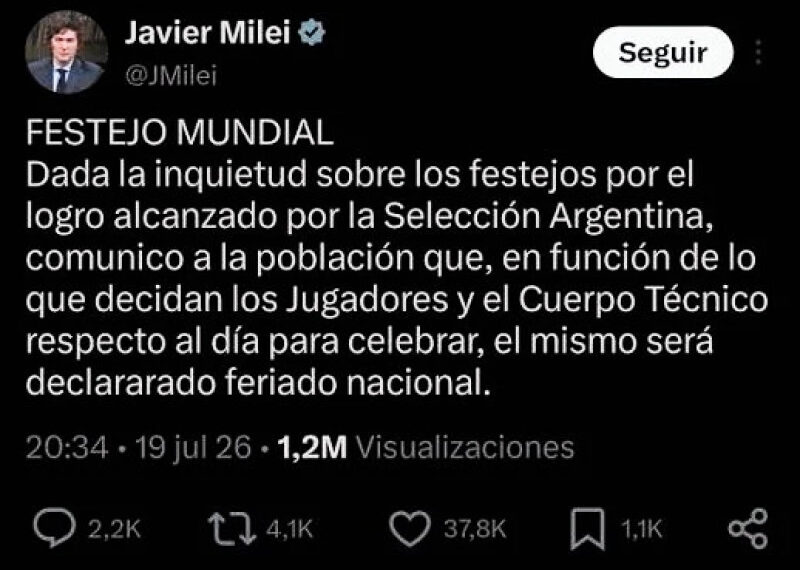 Milei anunció un feriado nacional para recibir a&hellip;